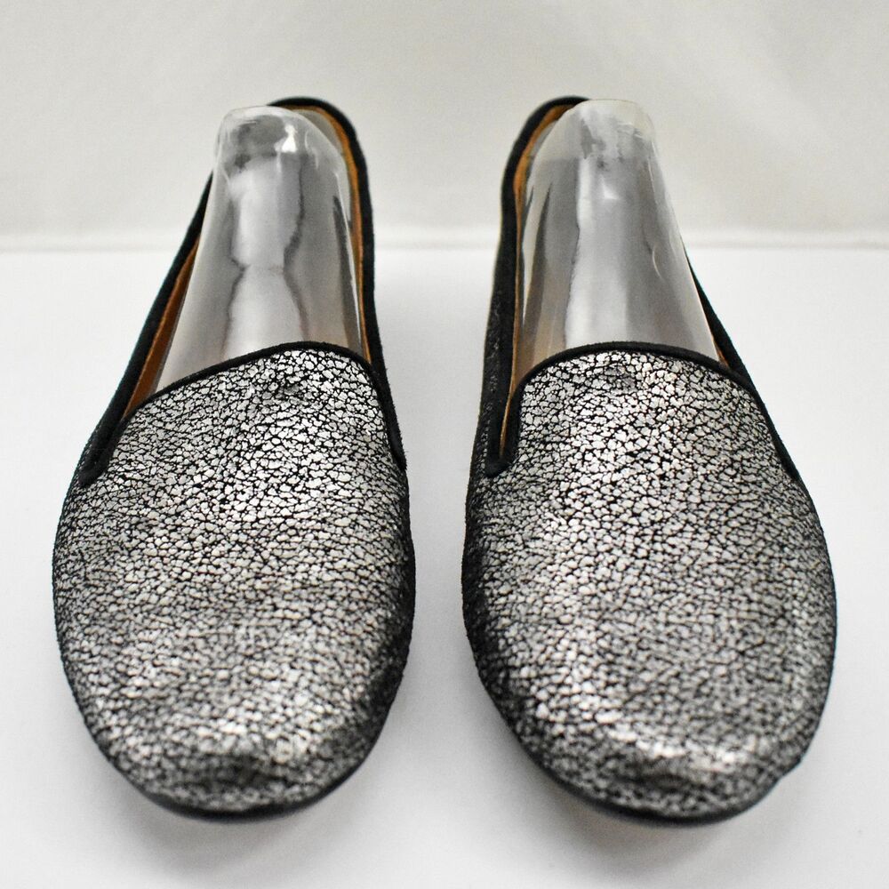 Donald J Pliner Dendasp Flats Metallic Silver/Black Suede Women's Size 8.5 M